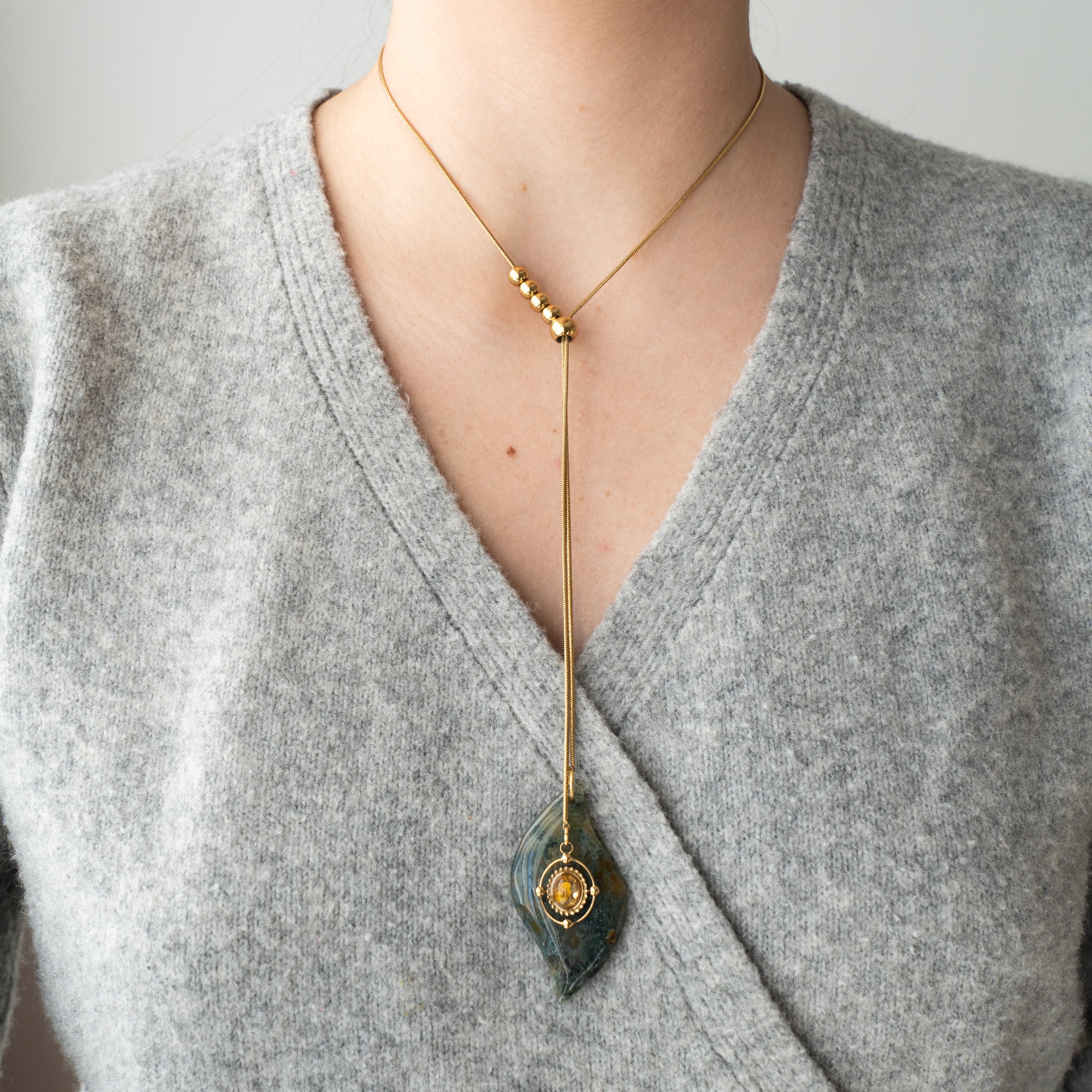 COLLANA SPIRALE OVALE CON AGATA MUSCHIATA